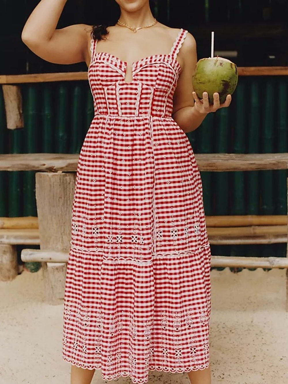 By Anthropologie Sweetheart Gingham Midi Dress